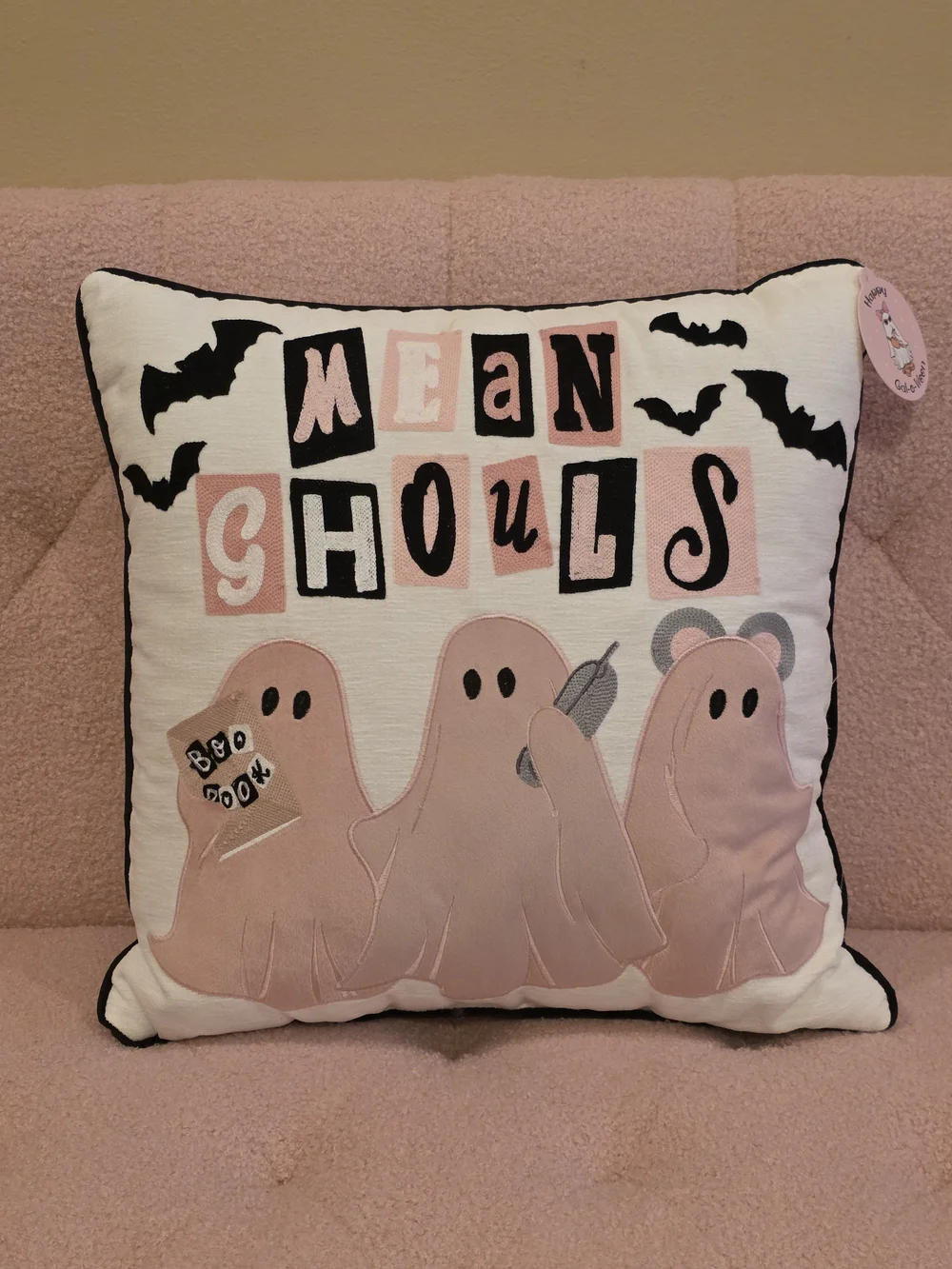 Mean Ghouls Pink Accent Pillow - Decorative Halloween Throw